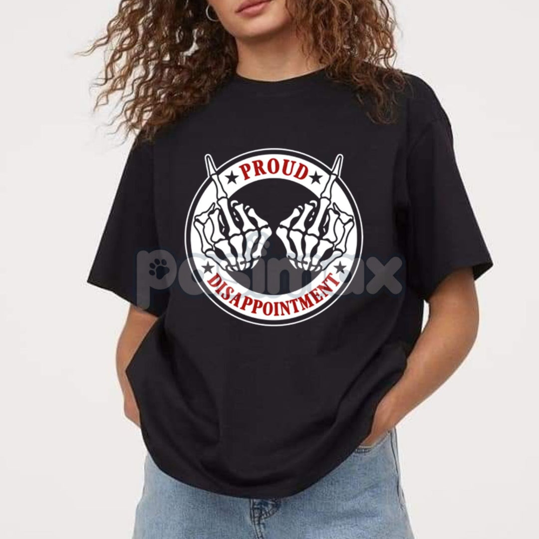 "PROUD DISAPPOINTMENT" Defiant Bone Hand Print Men's Tee - Sarcastic Graphic T-Shirt, Edgy Humor Statement Top