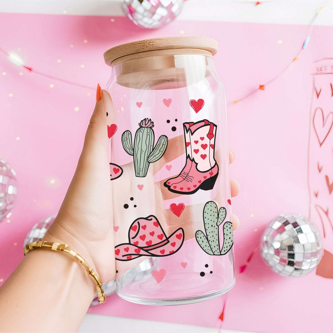 Cowgirl Valentines Glass Cup