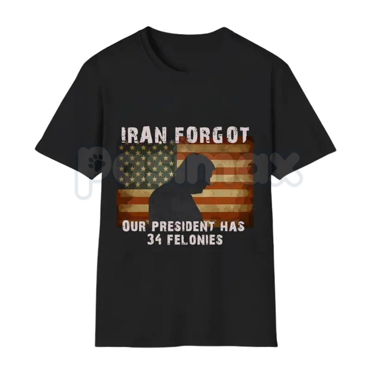 "FORGOT OUR PRESIDENT, Has 34 Felonies" T-Shirt - Funny Political Satire Graphic Tee, Premium 100% Cotton Patriotic Humor Shirt, Bold Sarcastic Election Year Top, Modern Redacted Text Statement Apparel, Soft Lived-In Anti-Establishment Gift