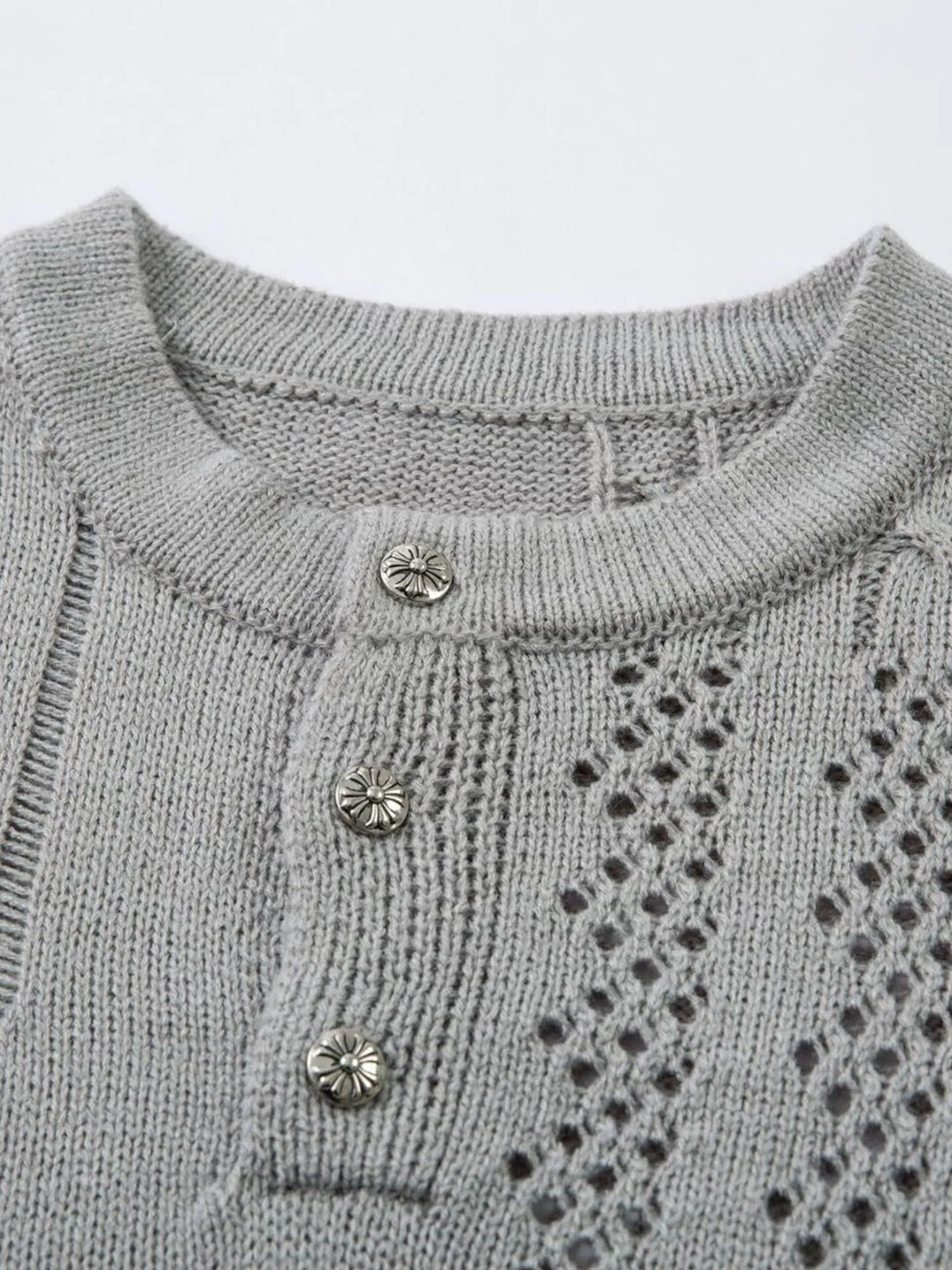 Men's Openwork Button Detail Knit Henley T-Shirt