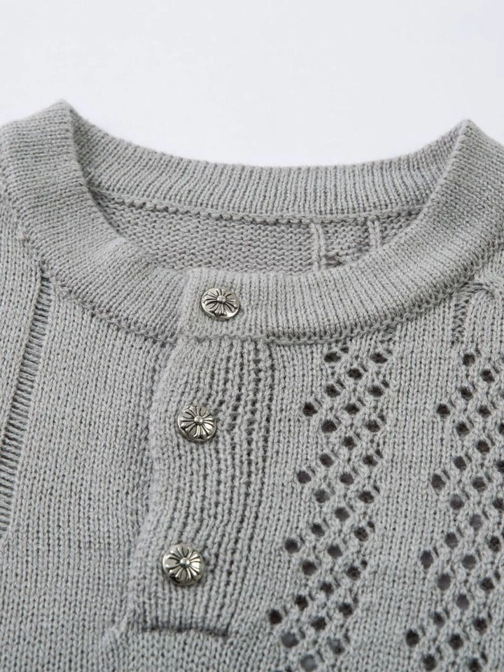 Men's Openwork Button Detail Knit Henley T-Shirt