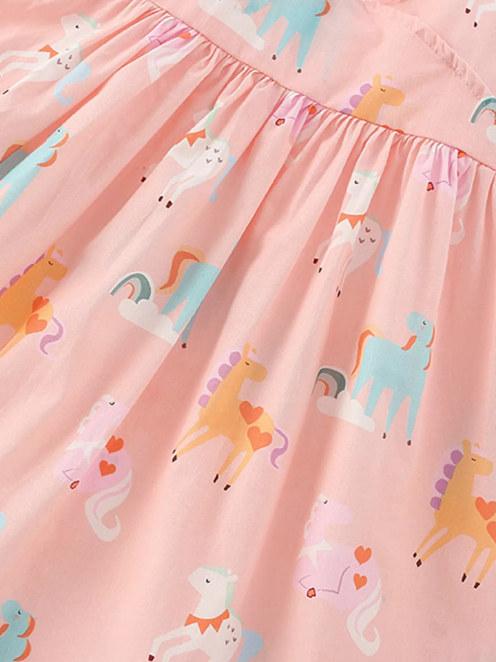 Children's Unicorn Print Flutter Sleeve Dress