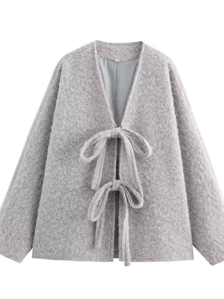 Textured Knit Tie-Front Outerwear