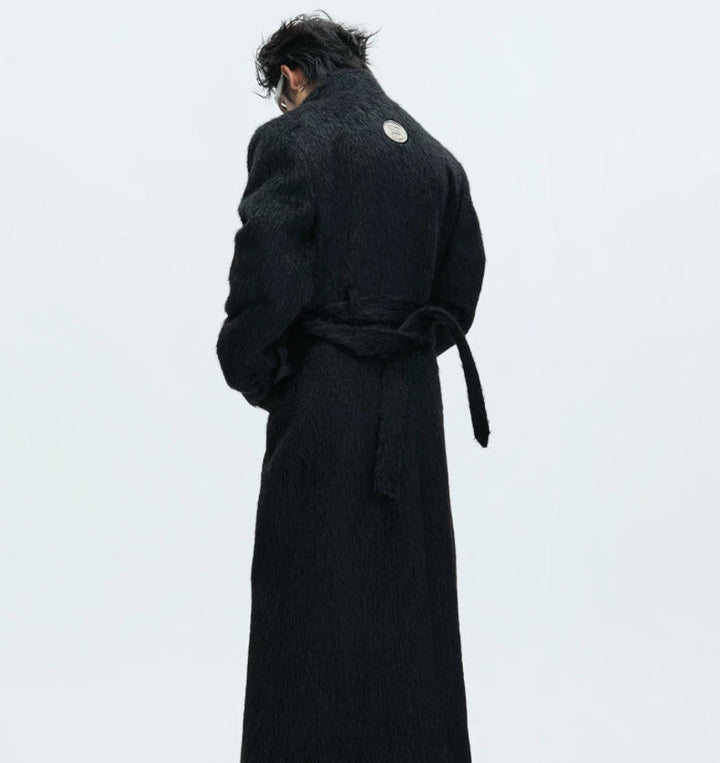 Short-pile Faux Two-piece Wool Coat Long Alpaca-blend Trench Coat