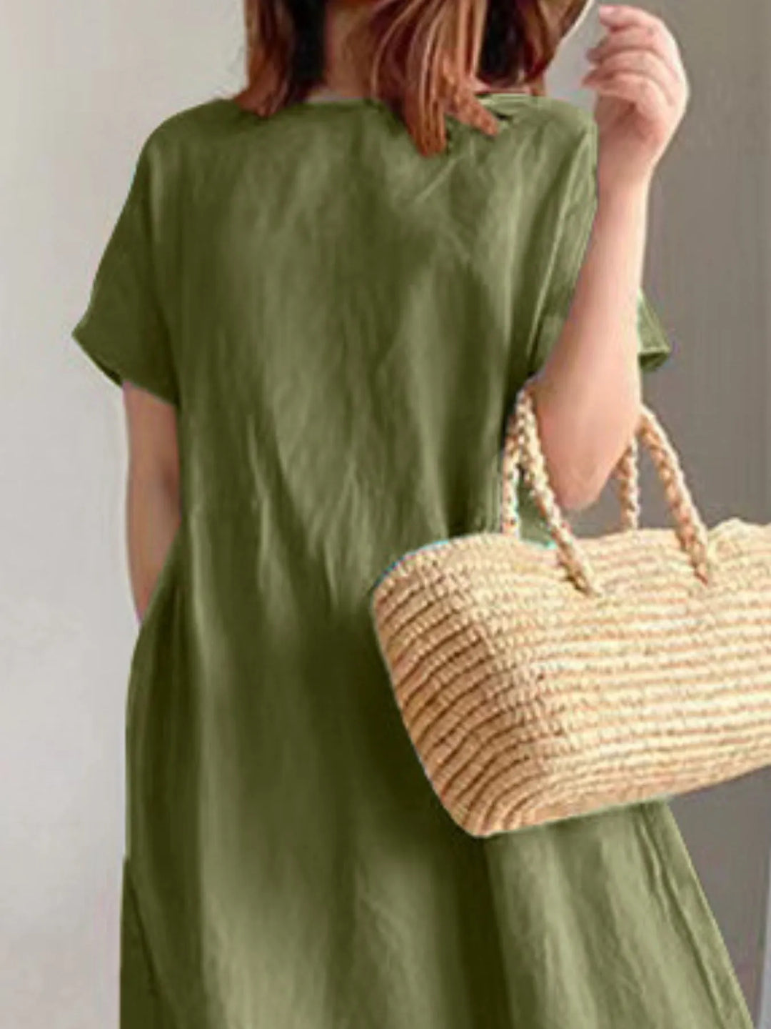 Full Size Casual Round Neck Midi Dress Plus Size