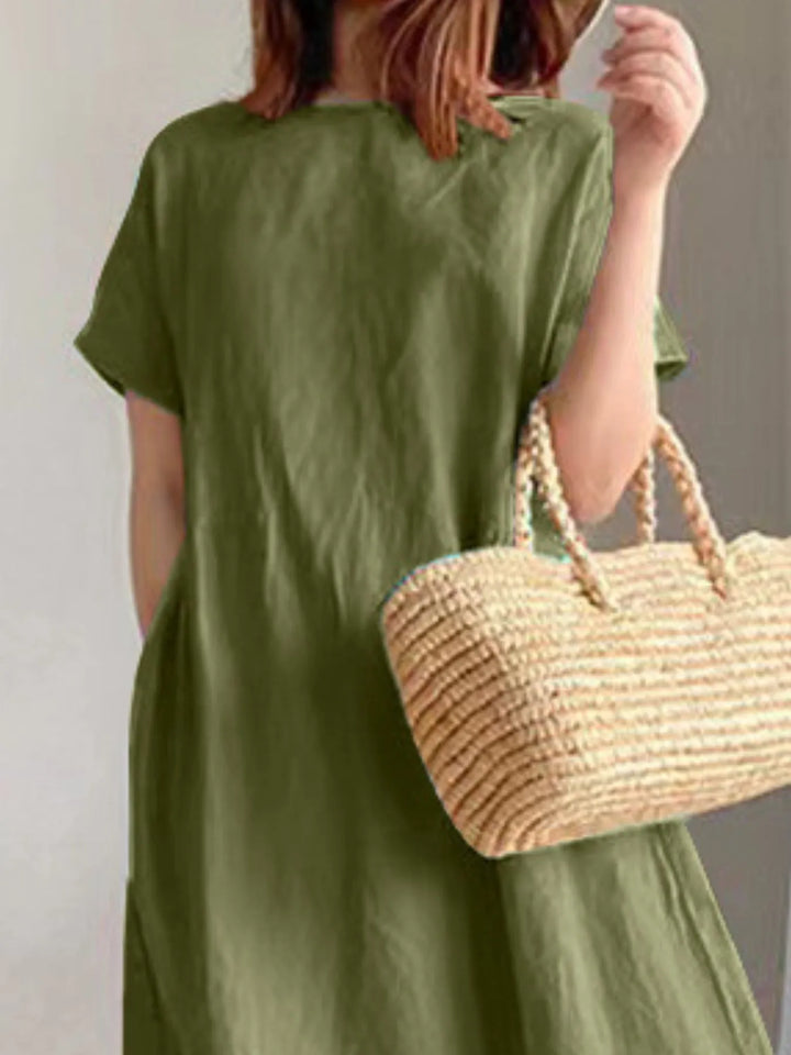 Full Size Casual Round Neck Midi Dress Plus Size