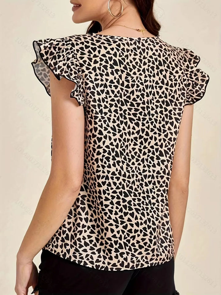 Floral Print Ruffle Sleeve V-Neck Blouse