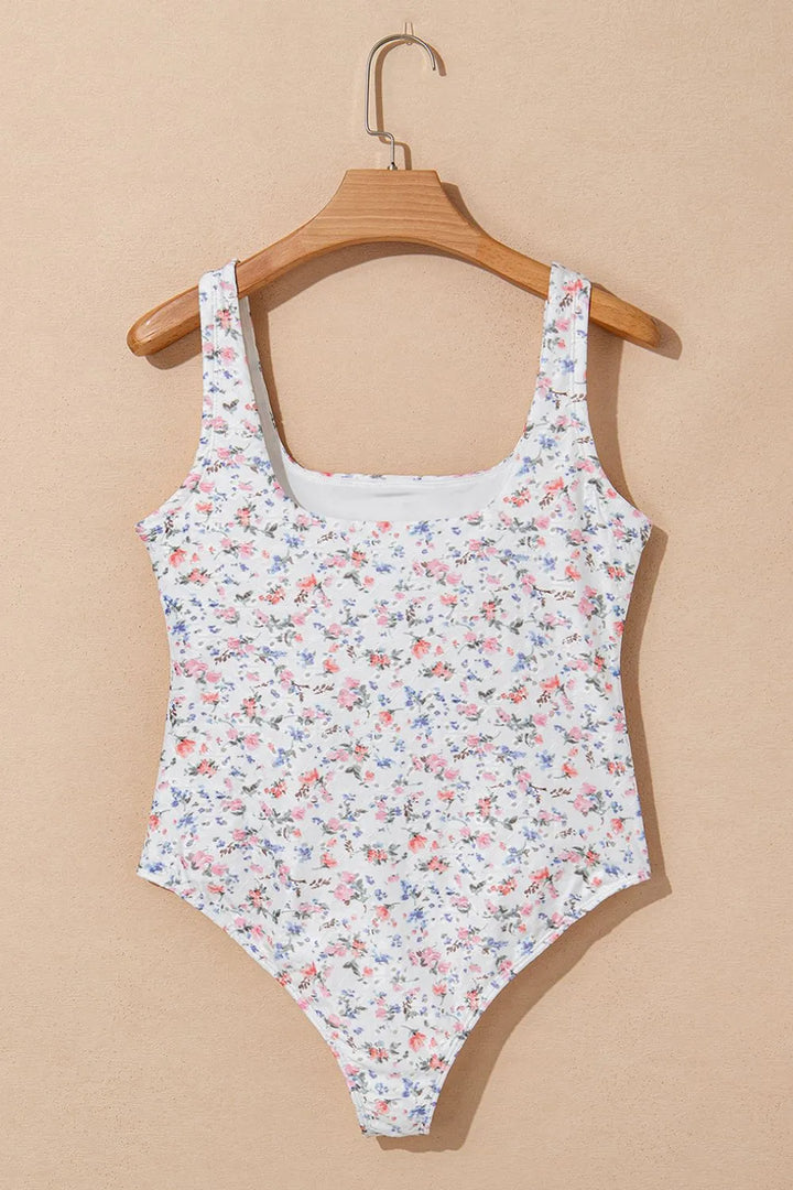 Floral Textured Square Neck Sleeveless Bodysuit