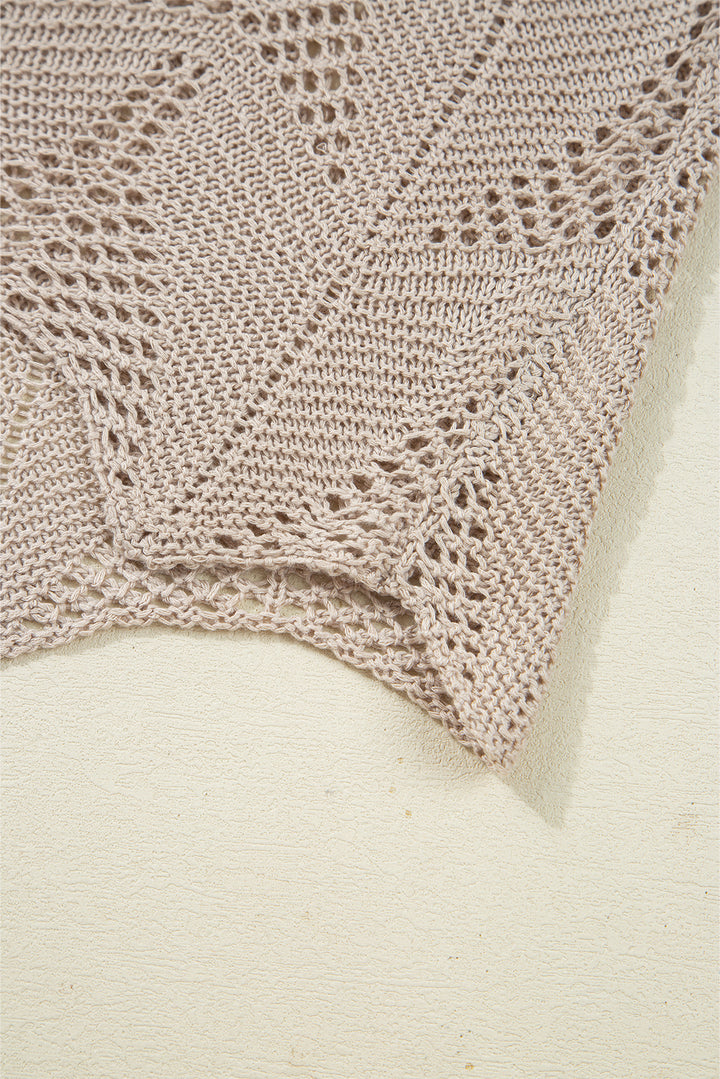 Parchment Hollow Out Knit 7/8 Sleeve Casual Sweater