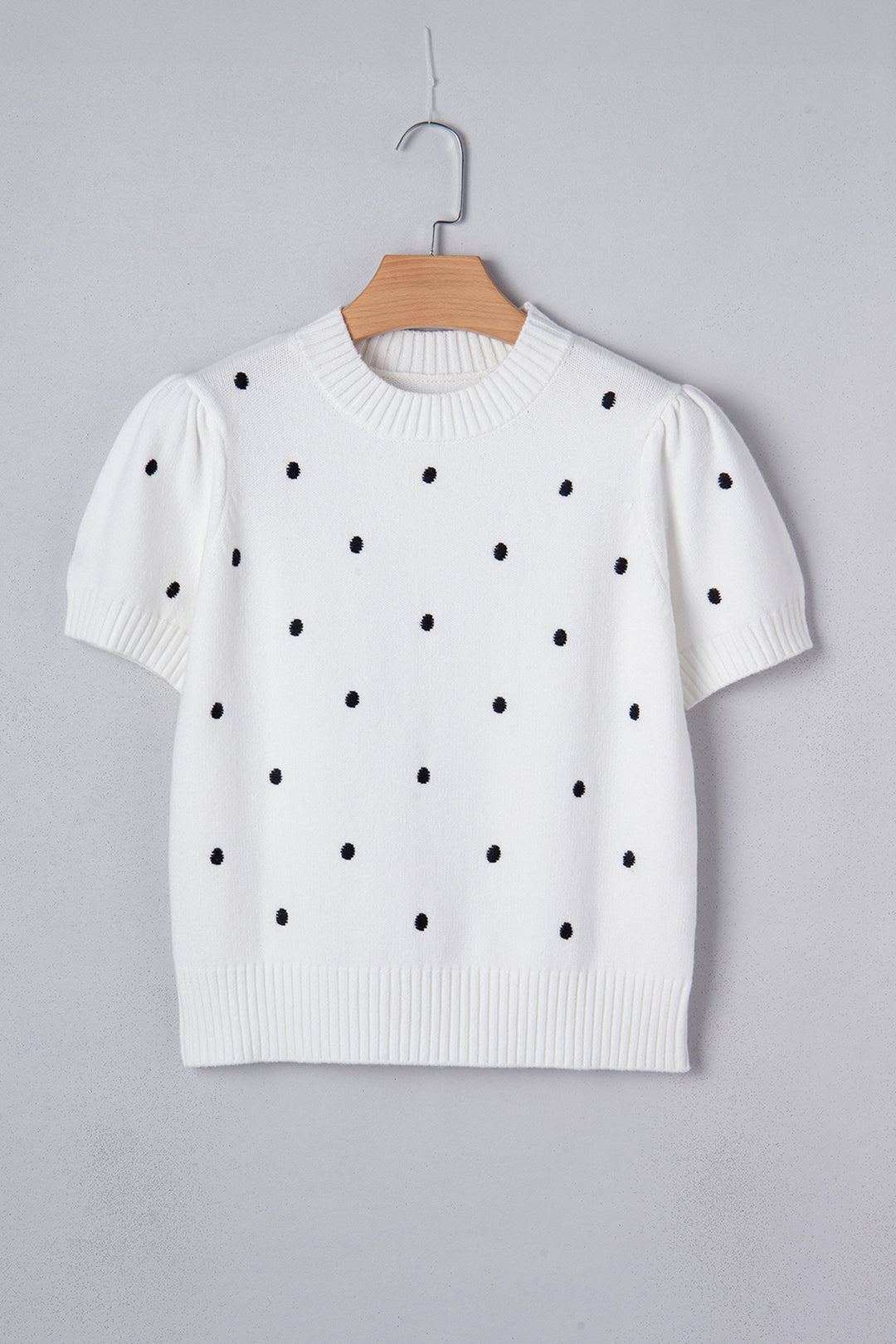 White Elegant Polka Dot Bubble Short Sleeve Sweater