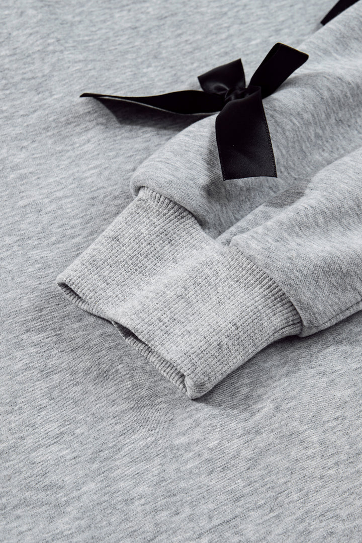 Light Grey Contrast Bow Applique Drop Sleeve Round Neck Sweatshirt