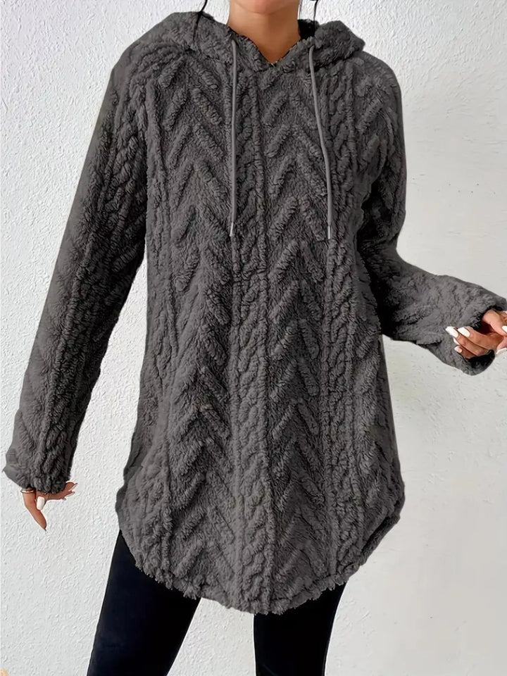 Cozy Textured Drawstring Fleece Hoodie
