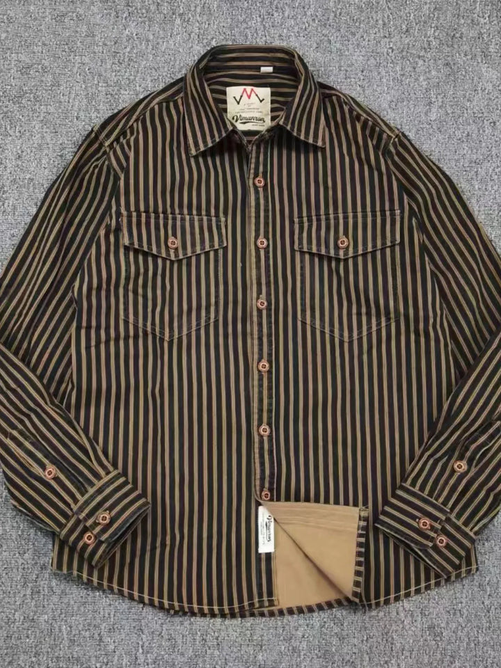 Men's Plus Size Striped Button Up Long Sleeve Shirt