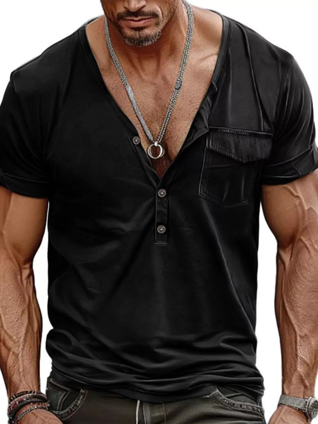 Men's Full Size Casual Button Detail Short Sleeve T-Shirt Plus Size