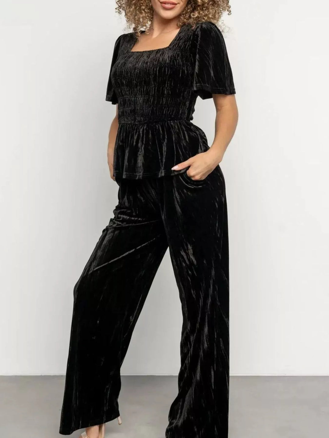 Velvet Top and Wide-Leg Pants Set