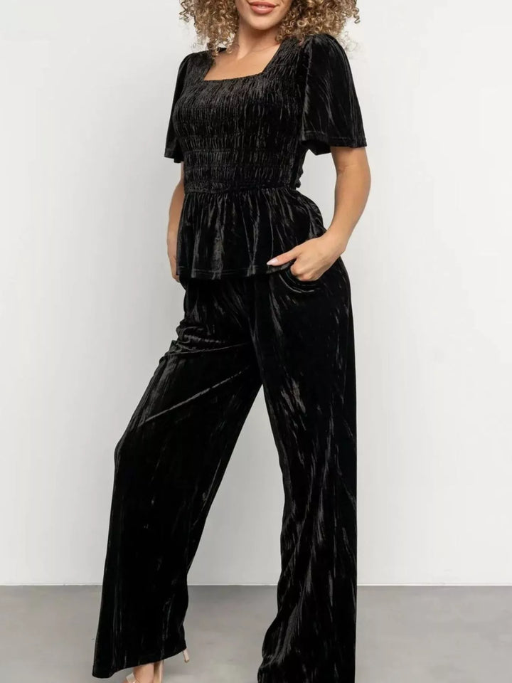 Velvet Top and Wide-Leg Pants Set