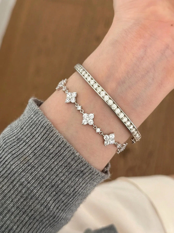 Full Pave Clear Simulated Zirconia Star Adjustable Bracelet Gold Silver Tone Stackable Women Daily Hand Ornaments