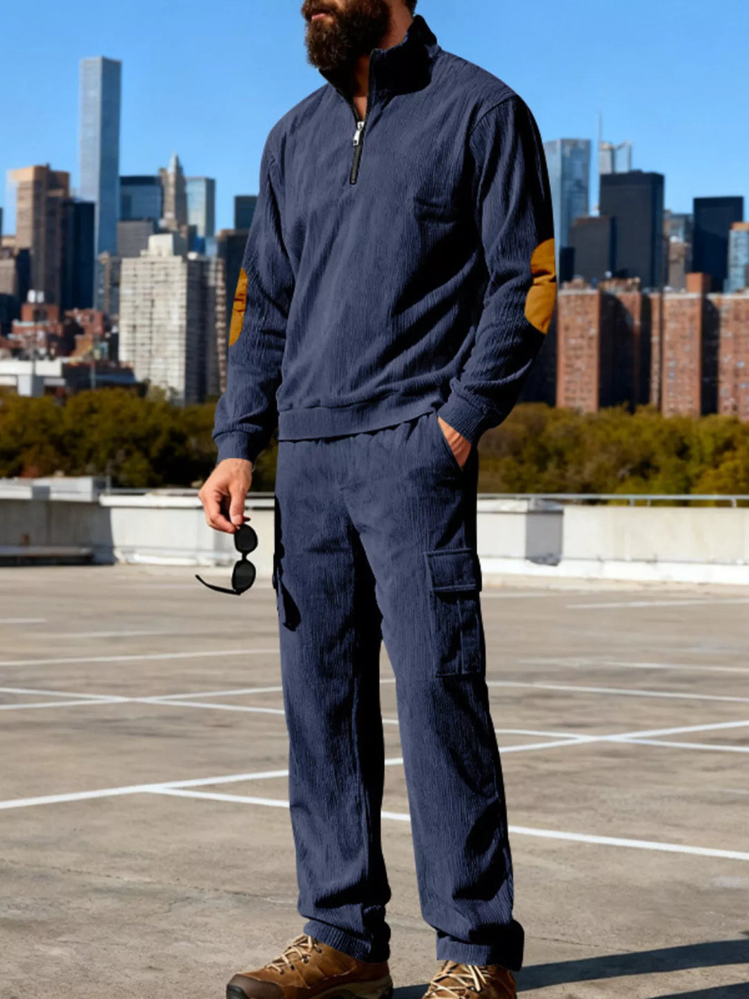 Men's Full Size Casual Long Sleeve Top & Pants Set Plus Size