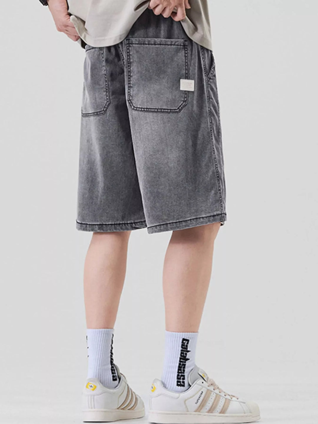 Men's Plus Size Casual Loose Fit Denim Shorts with Drawstring