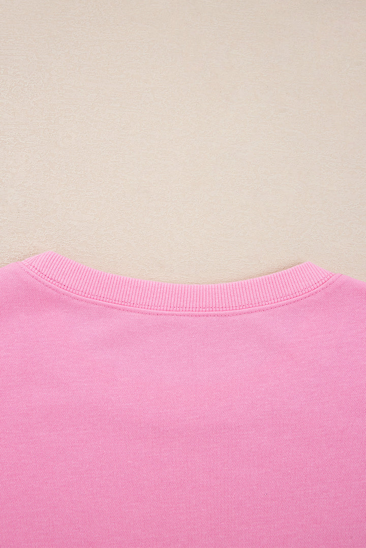 Pink Big Bow Lace Embroidered Dolman Sleeve Slit Plus Size Sweatshirt