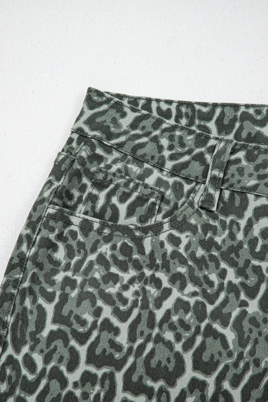 Gray Leopard Frayed Edge Wide Leg High Waist Jeans