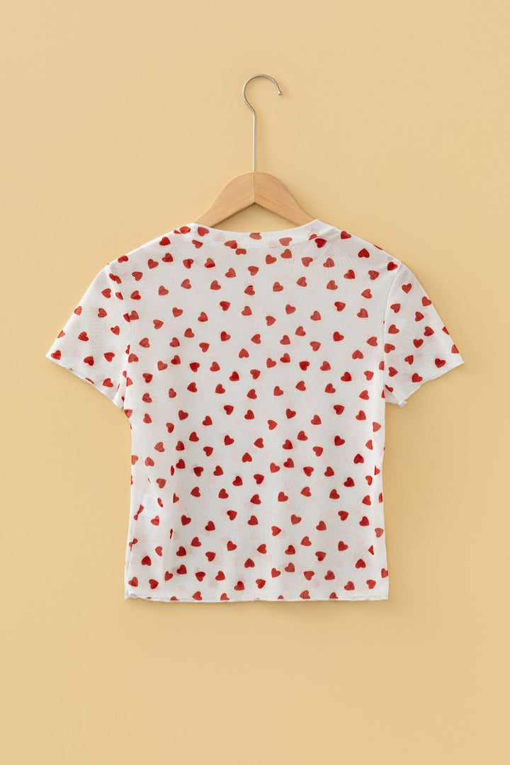 Sheer Heart Print Fitted Top