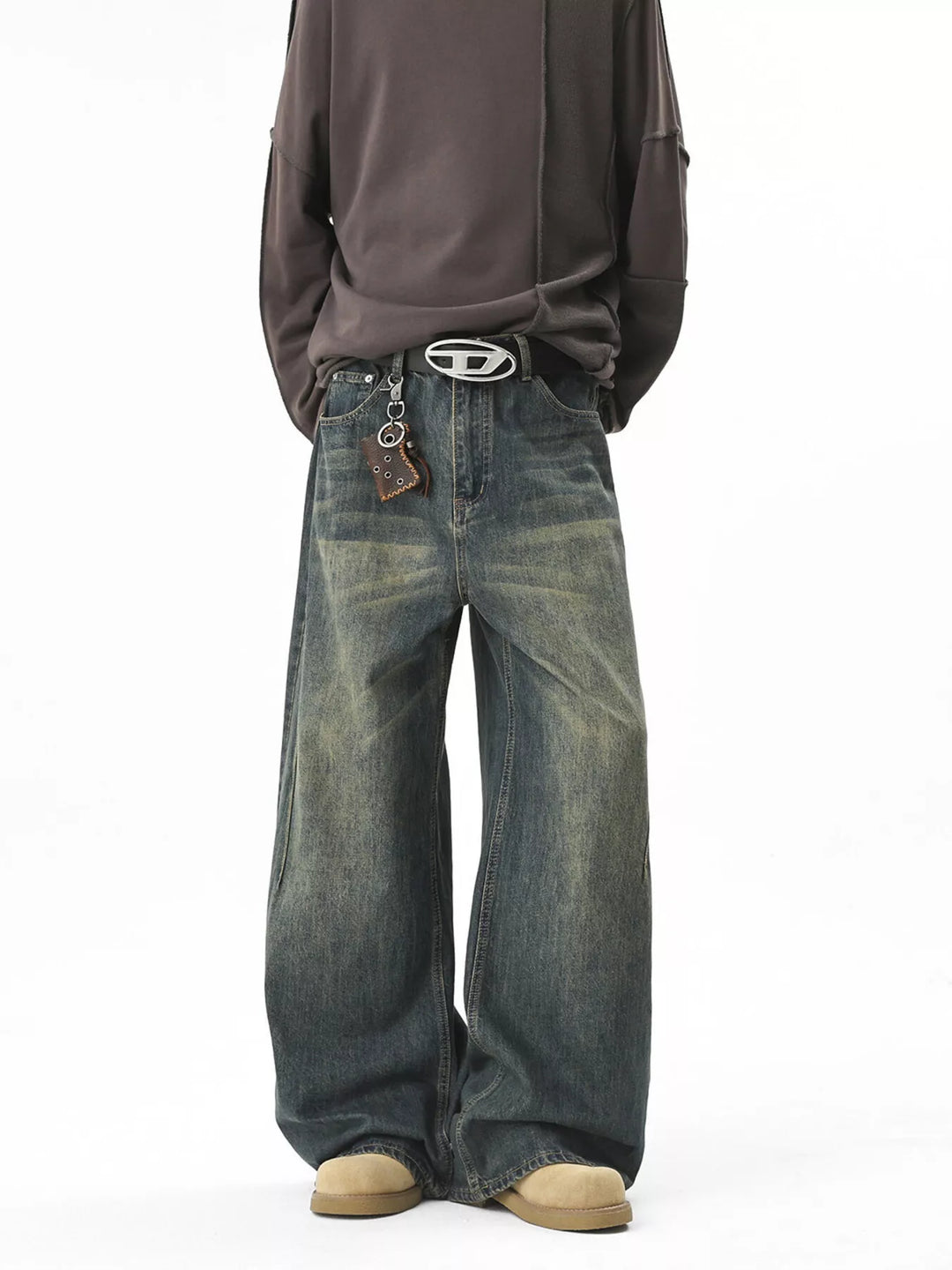 Men's Full Size Vintage Wash Wide Leg Jeans Plus Size