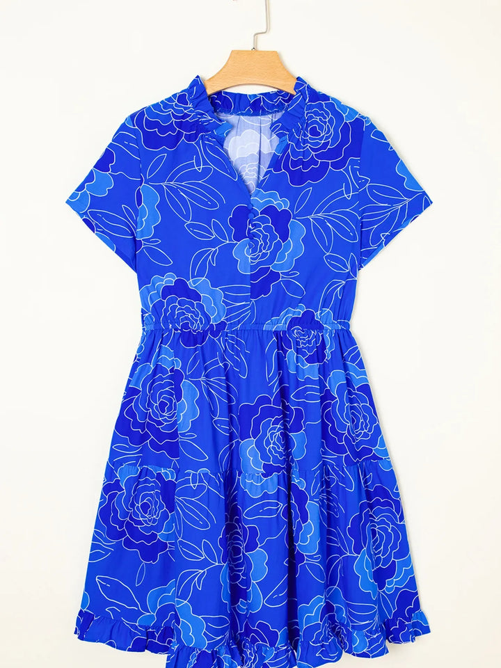 Ruffled Hem Short Sleeve Flowy Mini Dress