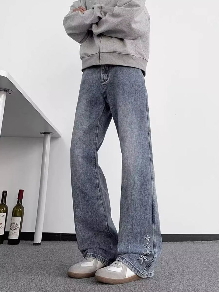 Men's Full Size Star Embroidered Flare Jeans Plus Size
