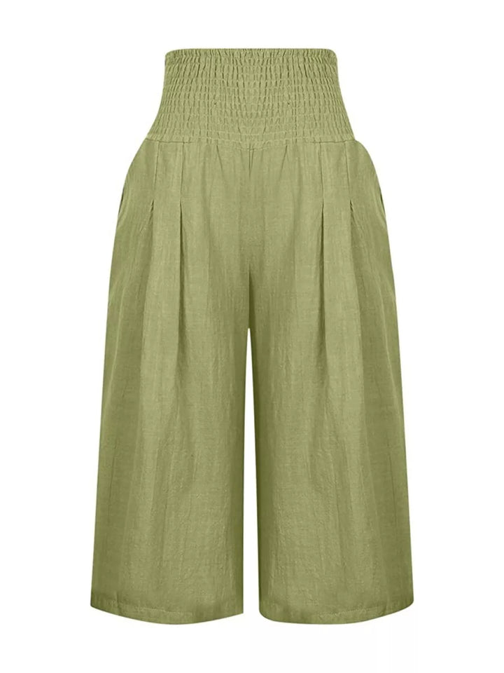 Smocked Wide-Leg Capri Pants
