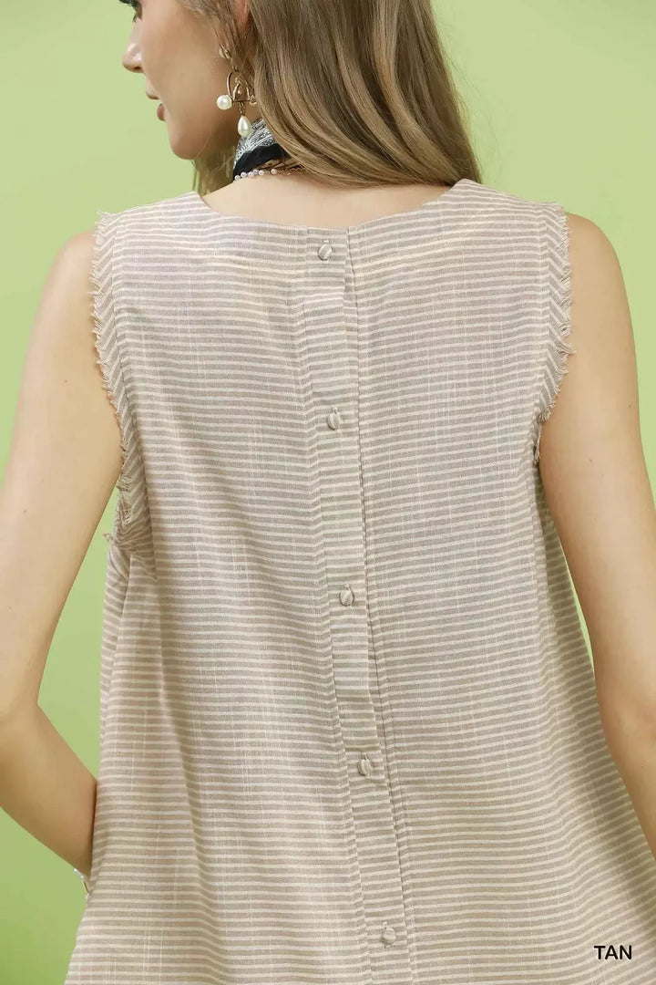 Umgee Stripe Fringe Trim Sleeveless Top