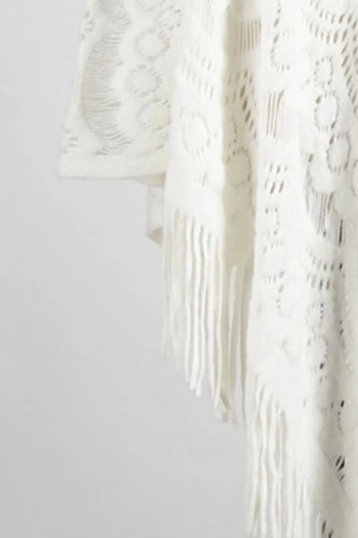 Fringe Openwork Surplice Cape Sleeve Poncho