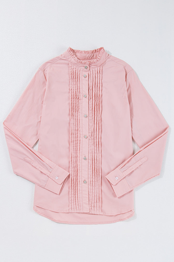 Chemise décontractée ample rose clair à boutons et plis