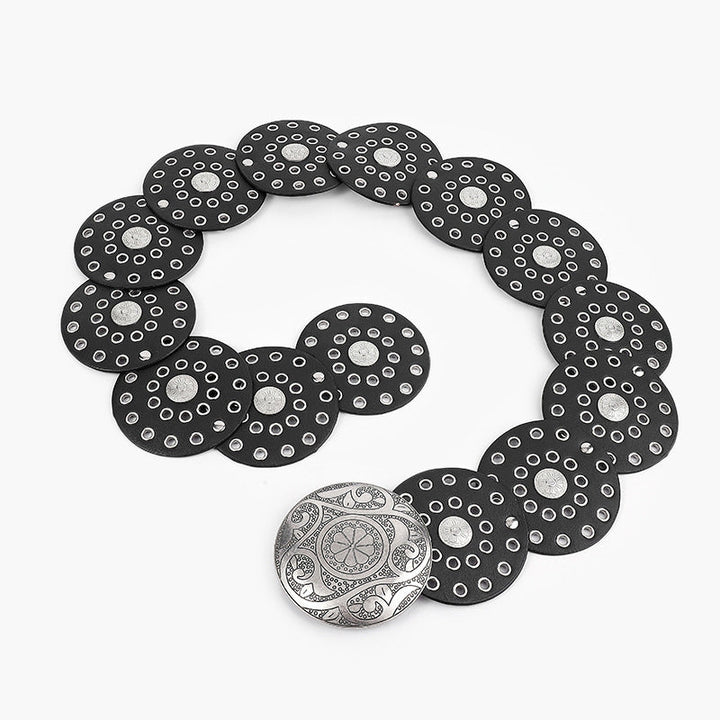 Disc Hook Leather Retro Rivet Alloy Belt Wide Belt