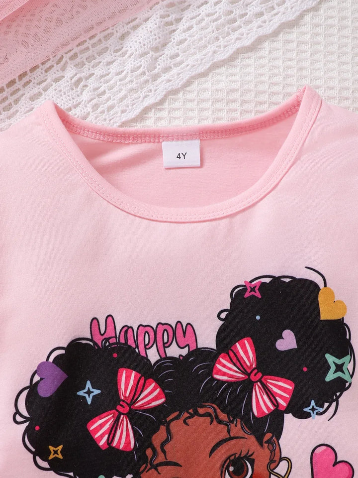 Children's Cartoon Graphic Top and Pants Set