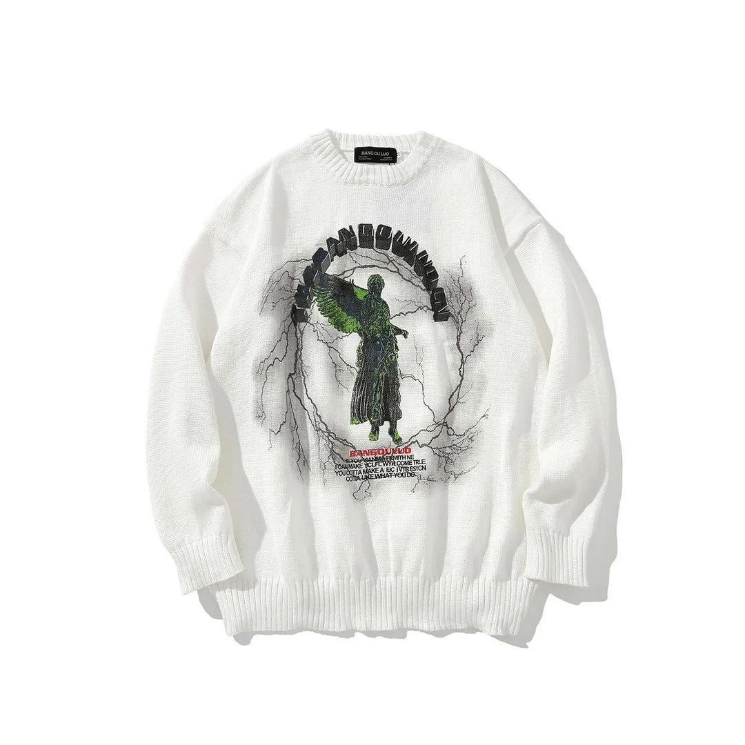 Men's Gothic Angel Wings Embroidered Knit Sweater
