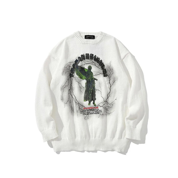 Men's Gothic Angel Wings Embroidered Knit Sweater