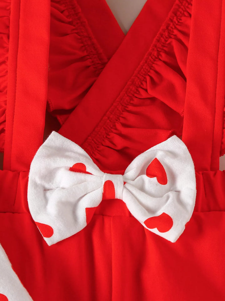 Children's Heart Print Top and Suspender Pants Set