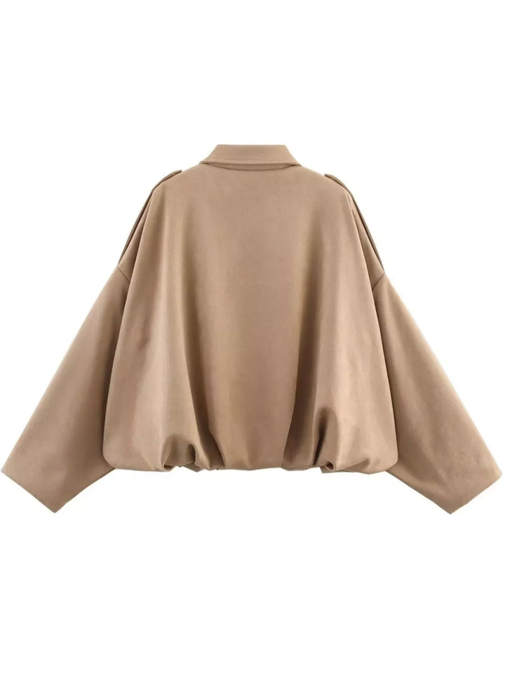 Collared Neck Dropped Shoulder Jacket