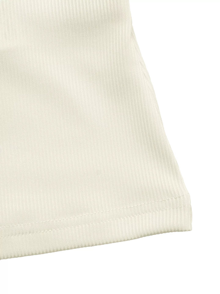 Ribbed Knit Bow Decor V-Neck T-Shirt