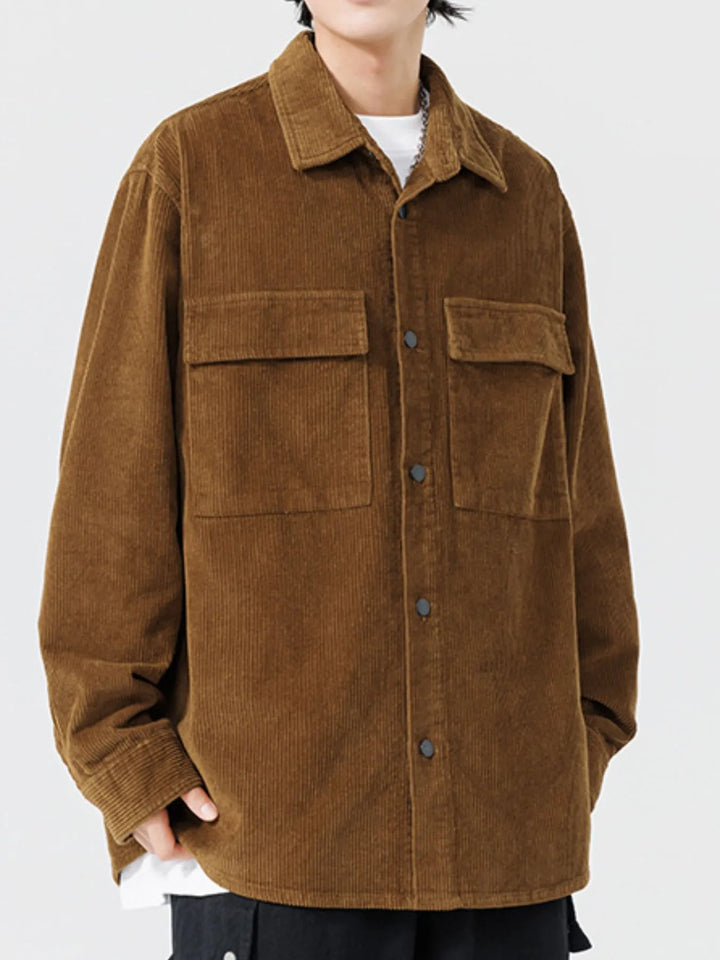Men's Plus Size Oversized Button Up Corduroy Shirt