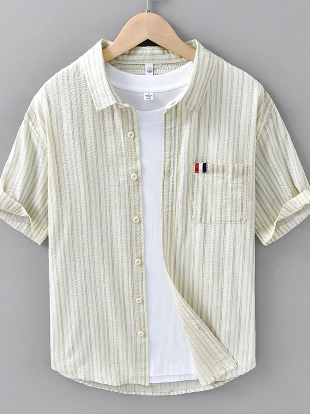 Men's Plus Size Striped Button Up Short Sleeve Shirt