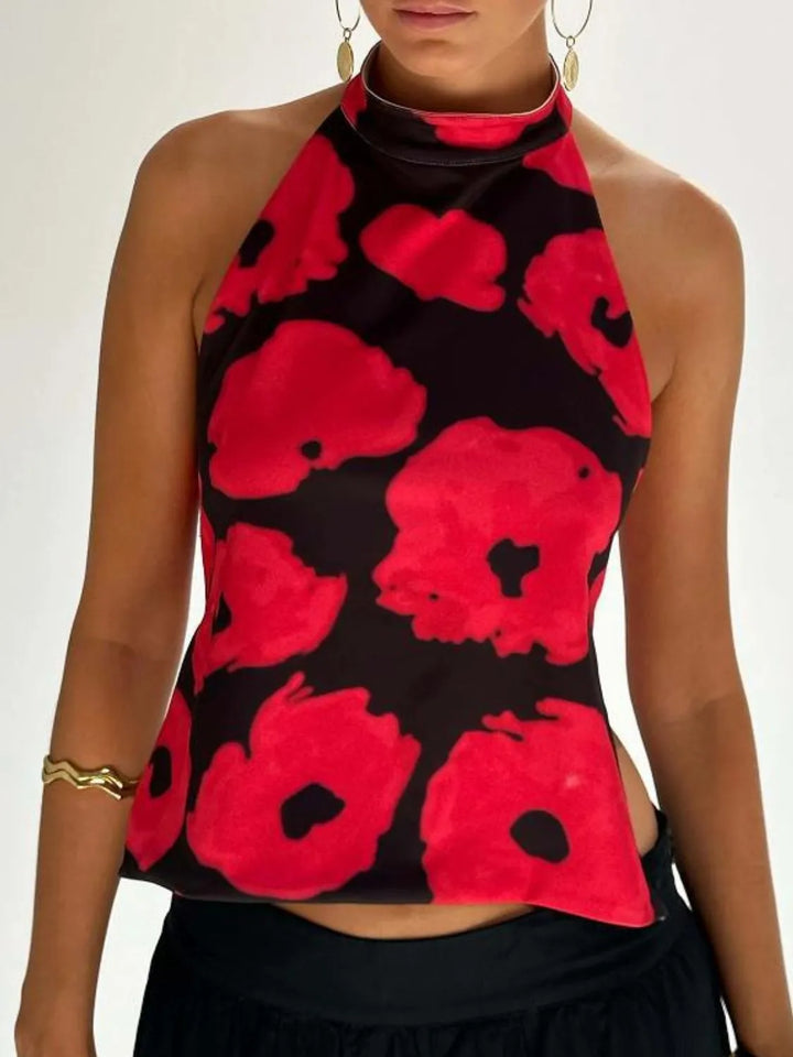 Backless Printed Halter Neck Tank