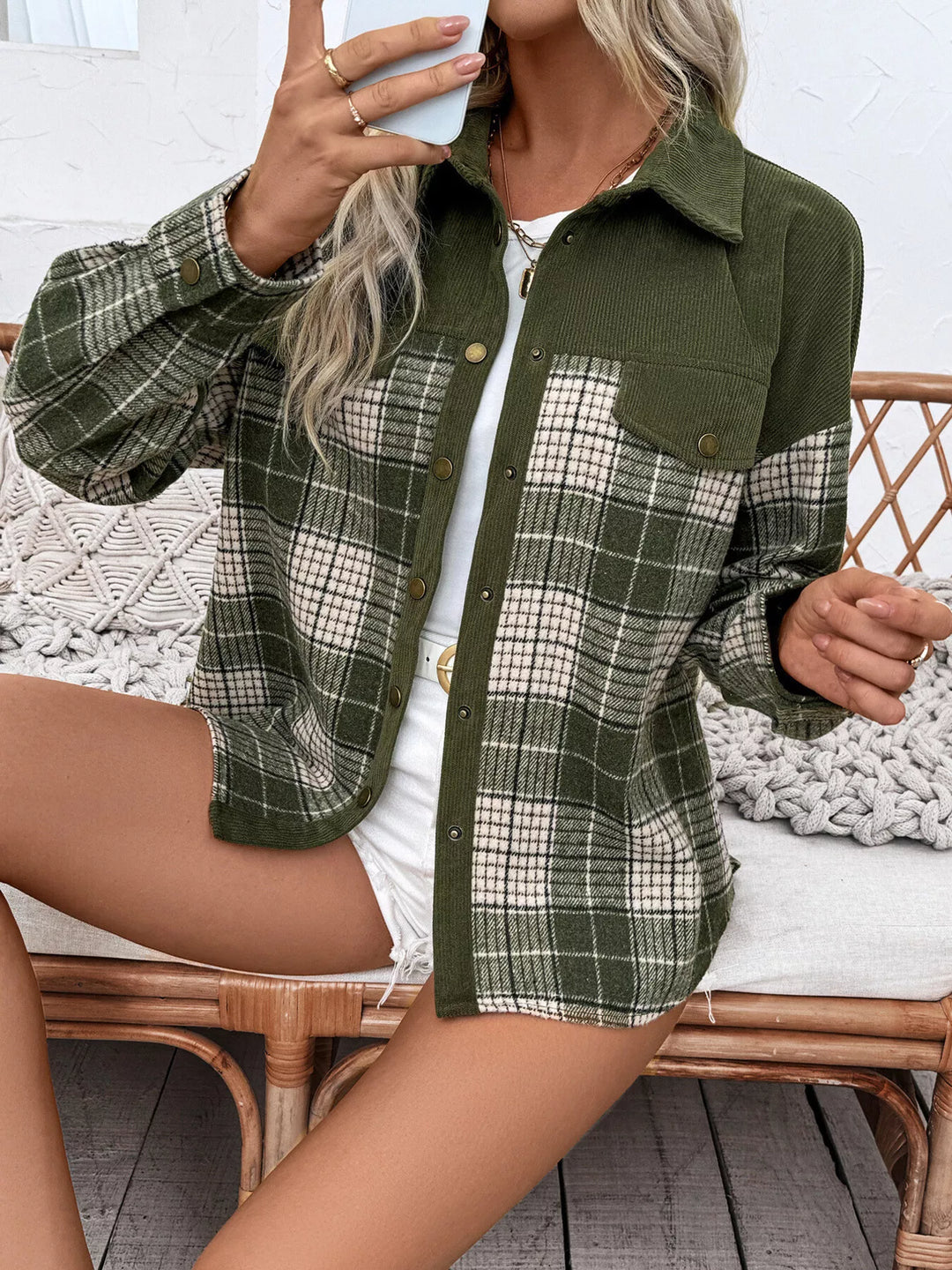 Plaid Button Up Long Sleeve Shacket