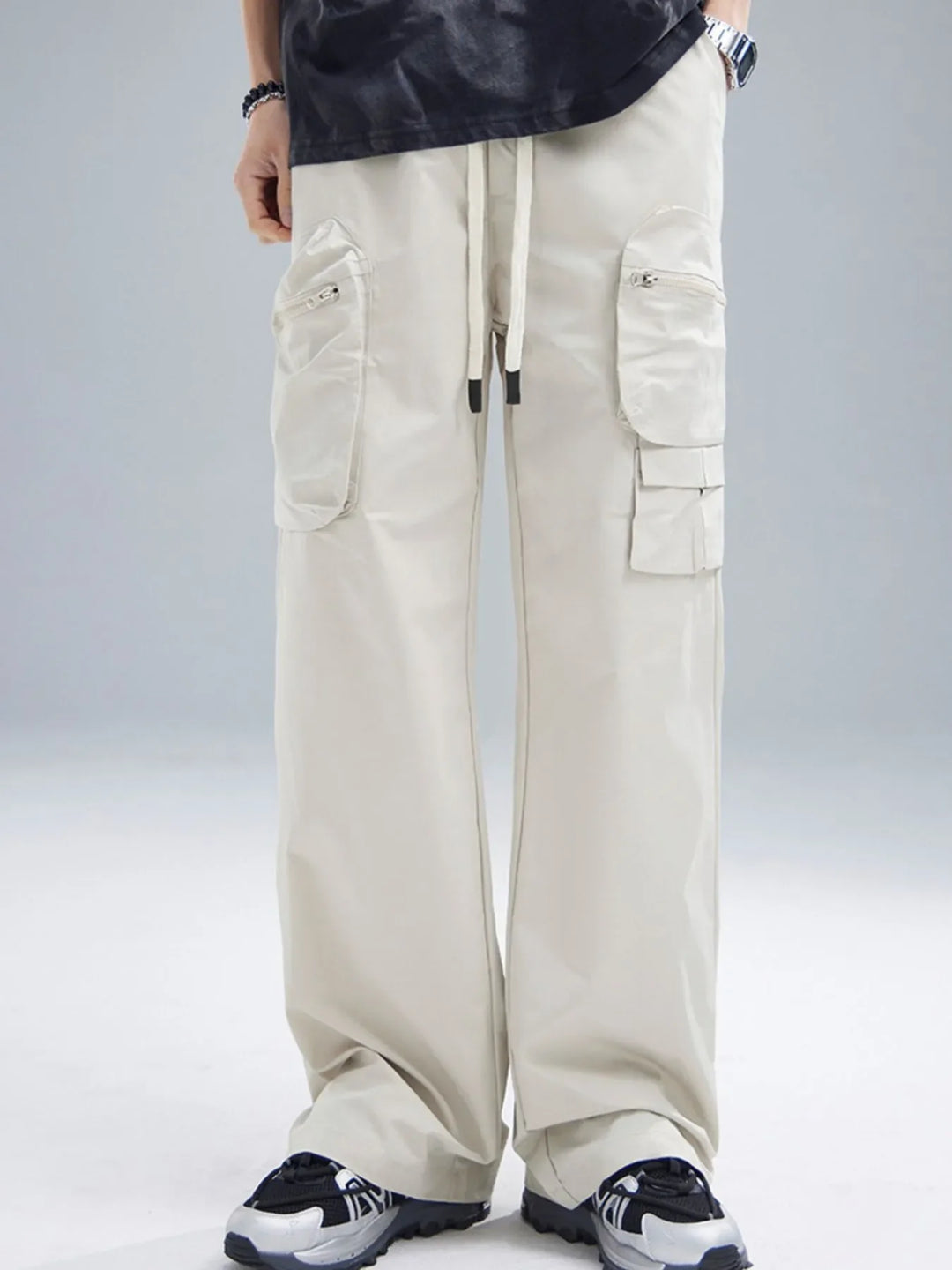 Men's Multi-Pocket Cargo Wide Leg Pants with Drawstring Waist