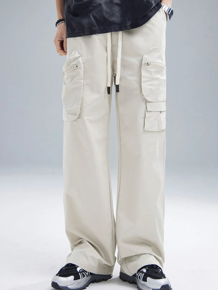 Men's Multi-Pocket Cargo Wide Leg Pants with Drawstring Waist