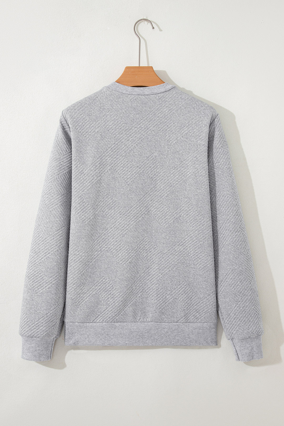 Medium Grey Trendy Textured Half Zip Loose Sweatshirt