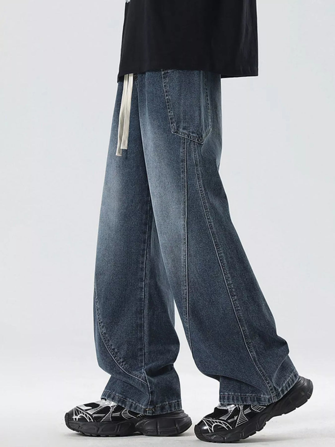 Men's Full Size Wide Leg Wash Denim Jeans Plus Size