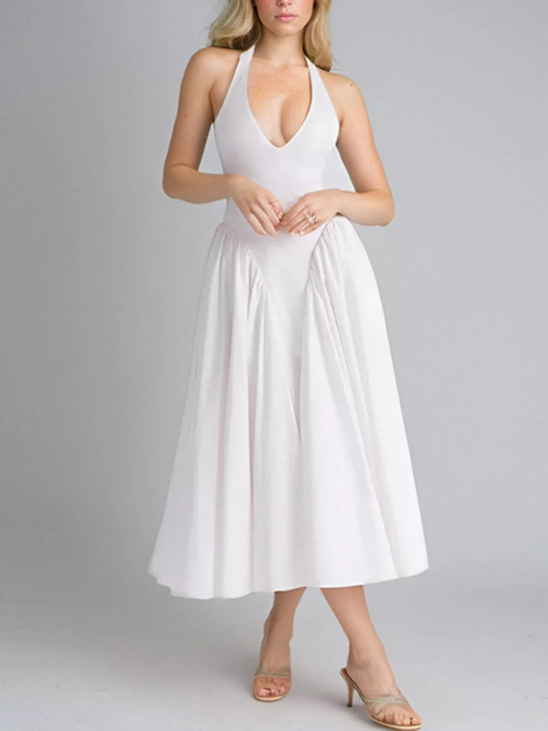 Halter Neck Midi Dress with Pockets