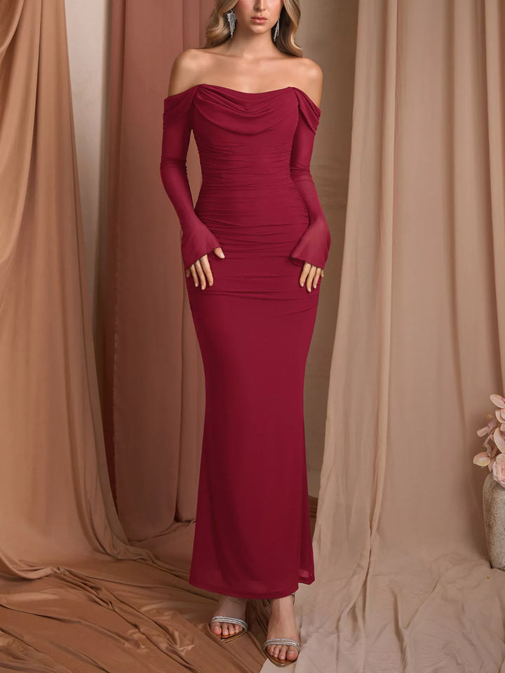 Off-Shoulder Ruched Mermaid Maxi Dress